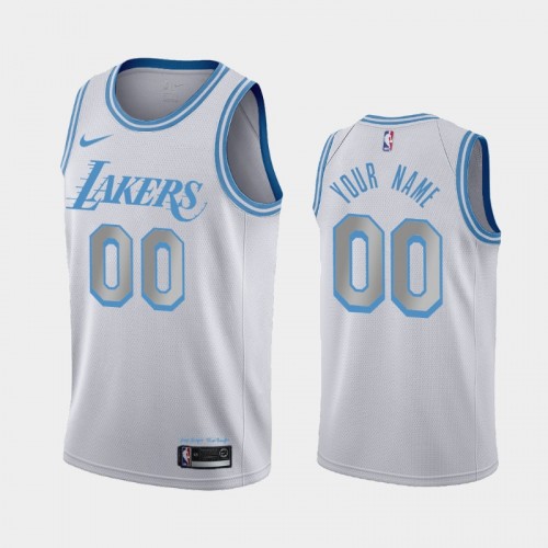 Men's Los Angeles Lakers #00 Custom 2020-21 City Silver Jersey