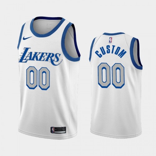 Men Los Angeles Lakers #00 Custom 2020-21 City New Blue Silver Logo White Jersey