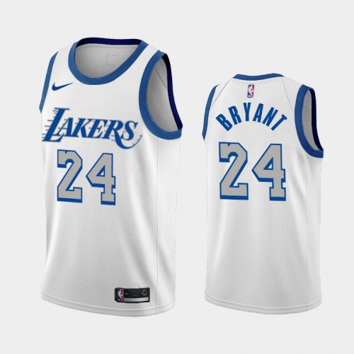 Men Los Angeles Lakers #24 Kobe Bryant 2020-21 City New Blue Silver Logo White Jersey