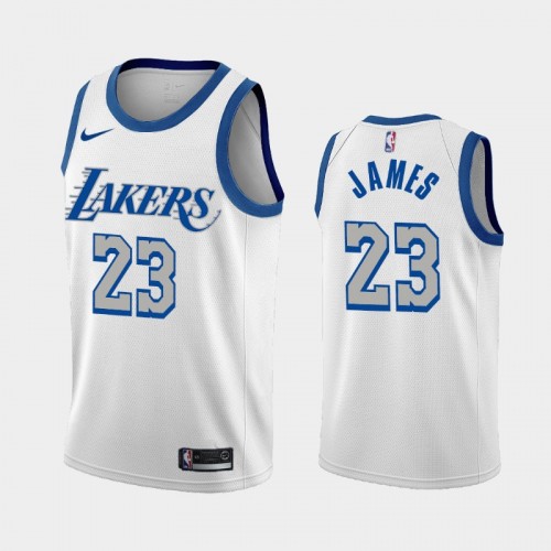 Men Los Angeles Lakers #23 LeBron James 2020-21 City New Blue Silver Logo White Jersey