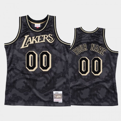 Men's Los Angeles Lakers #00 Custom Black Toile Metallic Classic Jersey