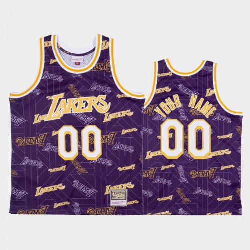 Custom Los Angeles Lakers #00 Purple Tear Up Pack Hardwood Classics Jersey
