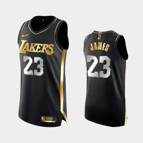 Men Los Angeles Lakers #23 LeBron James Black Golden Authentic Limited Edition Jersey