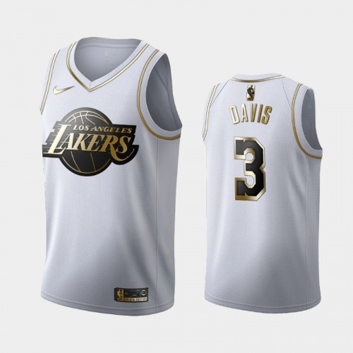 Men's Los Angeles Lakers #3 Anthony Davis White Golden Edition Jersey
