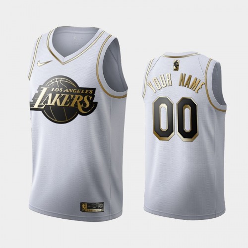 Men's Los Angeles Lakers #00 Custom White Golden Edition Jersey