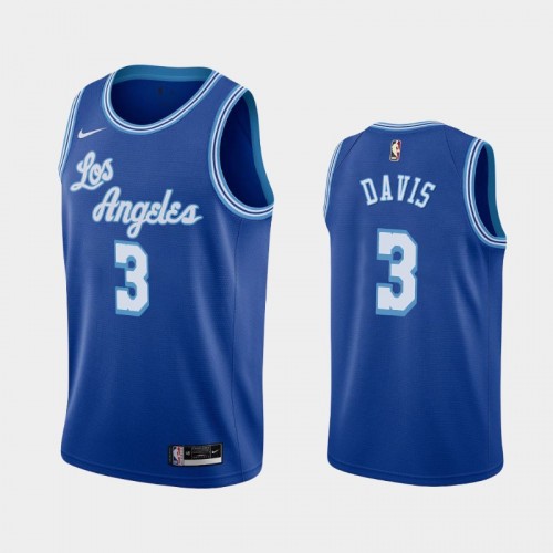 Men's Los Angeles Lakers #3 Anthony Davis 2021 Hardwood Classics Blue Jersey