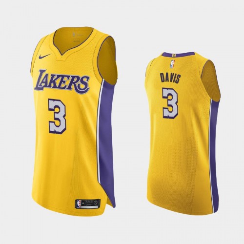 Men's Los Angeles Lakers Anthony Davis #3 Icon Authentic Yellow Jersey