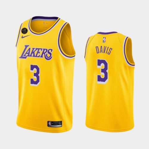 Men's Los Angeles Lakers #3 Anthony Davis 2020 Icon Remember Kobe Bryant Yellow Jersey