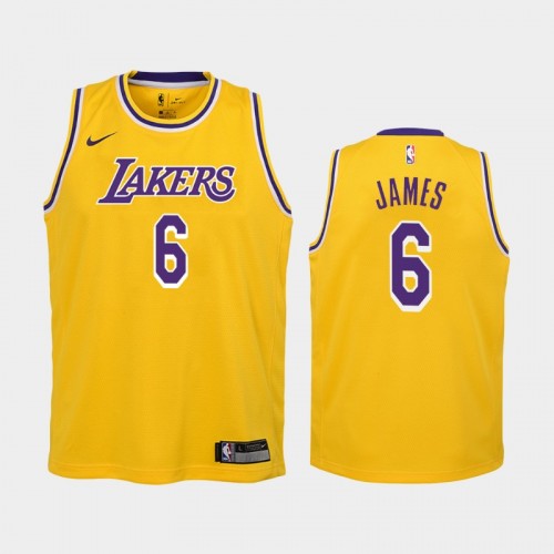 Los Angeles Lakers LeBron James Youth #6 Icon Edition Change Number Gold Jersey