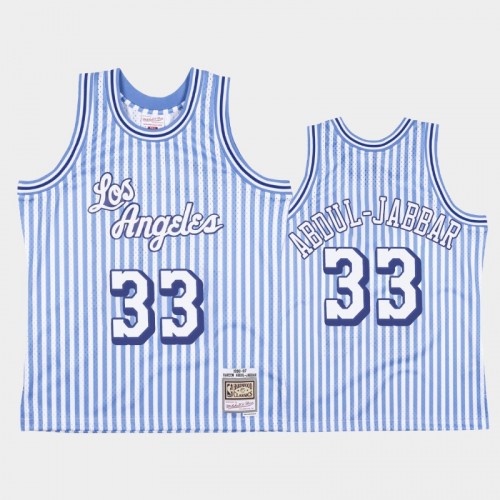 Los Angeles Lakers #33 Kareem Abdul-Jabbar Striped Blue Jersey