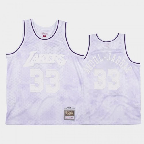 Los Angeles Lakers #33 Kareem Abdul-Jabbar White 1996-97 Cloudy Skies Jersey - Hardwood Classics