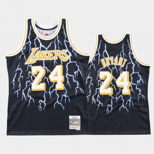 Men's Los Angeles Lakers #24 Kobe Bryant Black Lightning Hardwood Classics Jersey