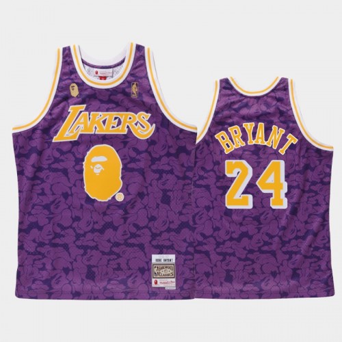 Men's Los Angeles Lakers #24 Kobe Bryant Purple BAPE X Mitchell Classic Jersey