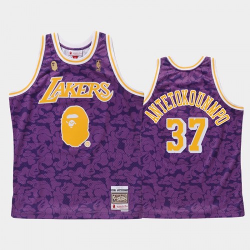 Men's Los Angeles Lakers #37 Kostas Antetokounmpo Purple BAPE X Mitchell Classic Jersey