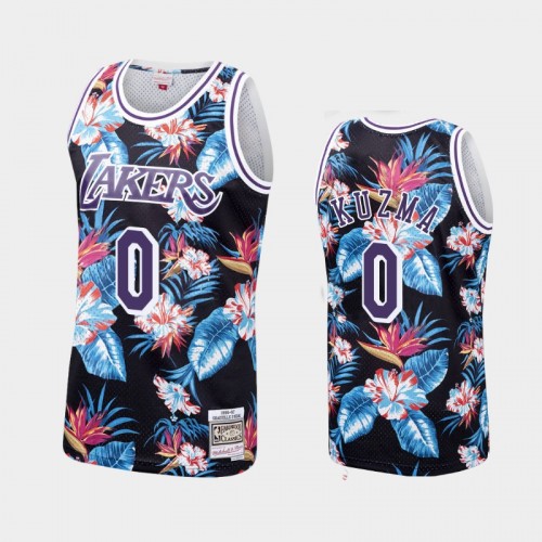 Men's Los Angeles Lakers #0 Kyle Kuzma Floral Fashion Hardwood Classics Black Jersey