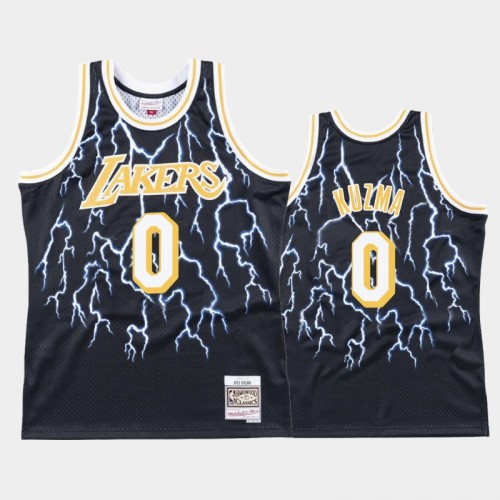 Men's Los Angeles Lakers #0 Kyle Kuzma Black Lightning Hardwood Classics Jersey