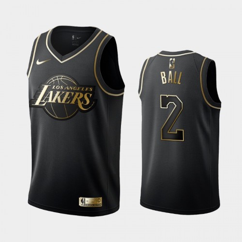 Men's Los Angeles Lakers #2 Lonzo Ball Black Golden Logo Jersey