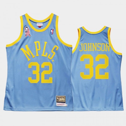 Men Los Angeles Lakers #32 Magic Johnson Blue 2002 Minneapolis 5x championship Jersey - MPLS Throwback