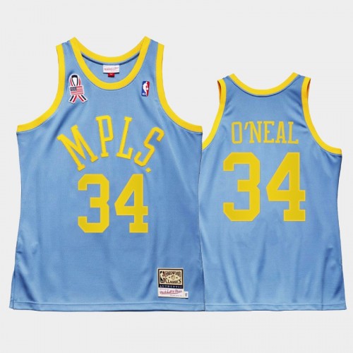 Men Los Angeles Lakers #34 Shaquille O'Neal Blue 2002 Minneapolis 5x championship Jersey - MPLS Throwback