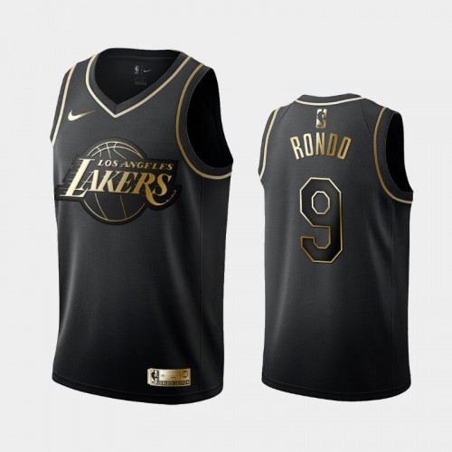 Men's Los Angeles Lakers #9 Rajon Rondo Black Golden Logo Jersey