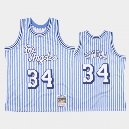 Los Angeles Lakers #34 Shaquille O'Neal Striped Blue Jersey