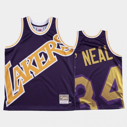 Los Angeles Lakers #34 Shaquille O'Neal Purple Big Face Jersey - HWC