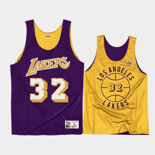 Los Angeles Lakers Magic Johnson Men #32 Throwback Reversible Purple Gold Training Jersey