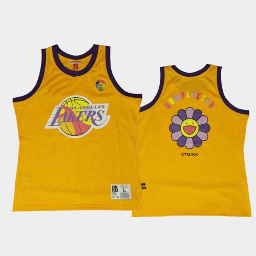 Men's Los Angeles Lakers Takashi Murakami X ComplexCon Mutated Flower Yellow Jersey