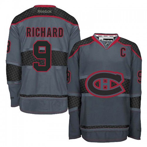 Maurice Richard #9 Charcoal Cross Check Fashion Jersey