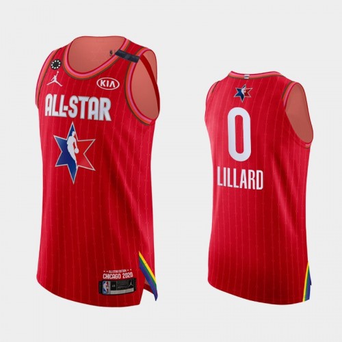 Men's 2020 NBA All-Star Game Blazers #0 Damian Lillard Honor Kobe Bryant Authentic Jersey - Red