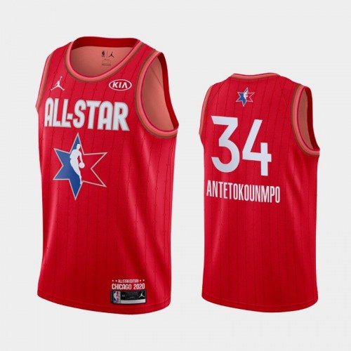 Men's 2020 NBA All-Star Game Milwaukee Bucks #34 Giannis Antetokounmpo Finished Jersey - Red