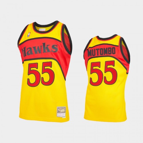 Men's Atlanta Hawks #55 Dikembe Mutombo Yellow Reload 2.0 Jersey