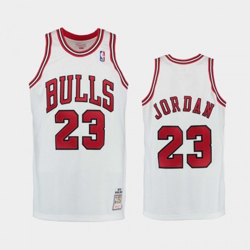 Men's Chicago Bulls #23 Michael Jordan White Hardwood Classics Jersey