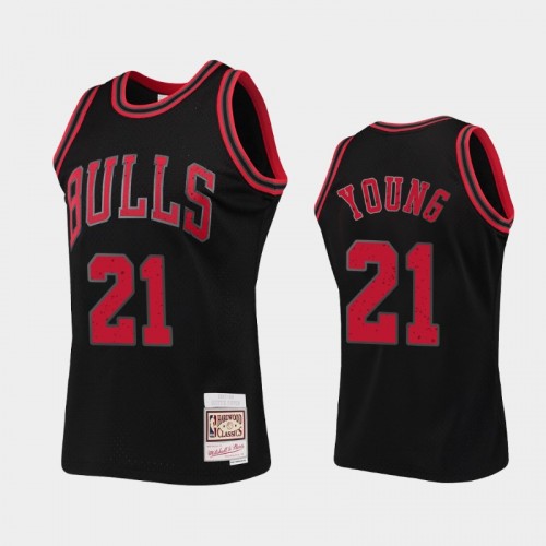 Men's Chicago Bulls #21 Thaddeus Young Black Rings Collection Jersey