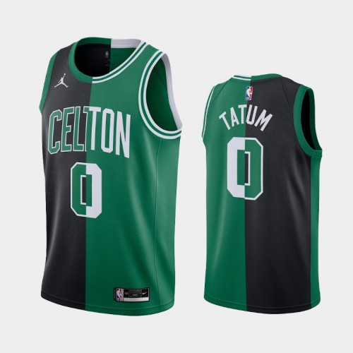 Men's Boston Celtics #0 Jayson Tatum Black Green Split Edition Two-Tone Jersey
