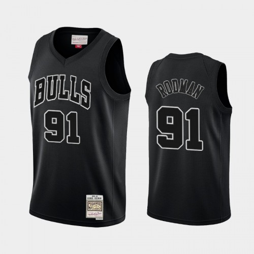 Chicago Bulls #91 Dennis Rodman Black Hardwood Classics Throwback White Logo Jersey