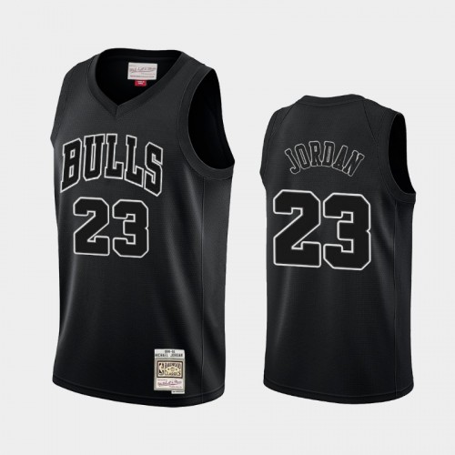 Chicago Bulls #23 Michael Jordan Black Hardwood Classics Throwback White Logo Jersey