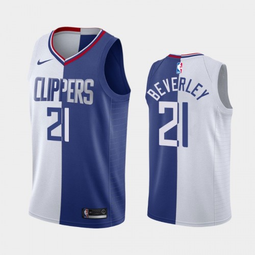 Men's Los Angeles Clippers #21 Patrick Beverley White Royal Split Two-Tone Jersey