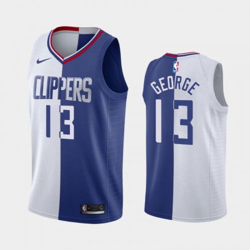 Men's Los Angeles Clippers #13 Paul George White Royal Split Two-Tone Jersey