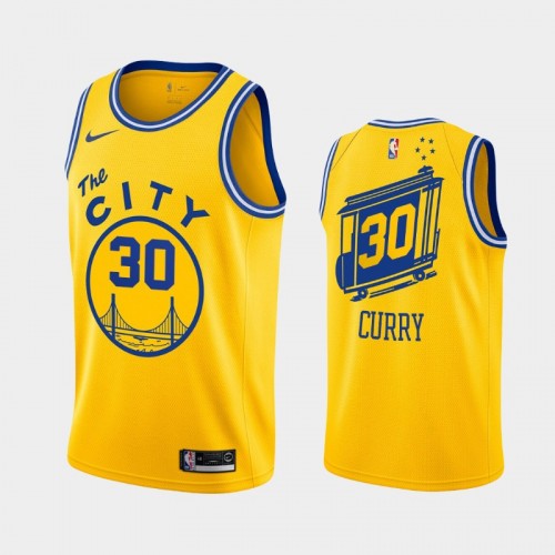 Men's Golden State Warriors #30 Stephen Curry Gold 2019-20 Hardwood Classics Jersey
