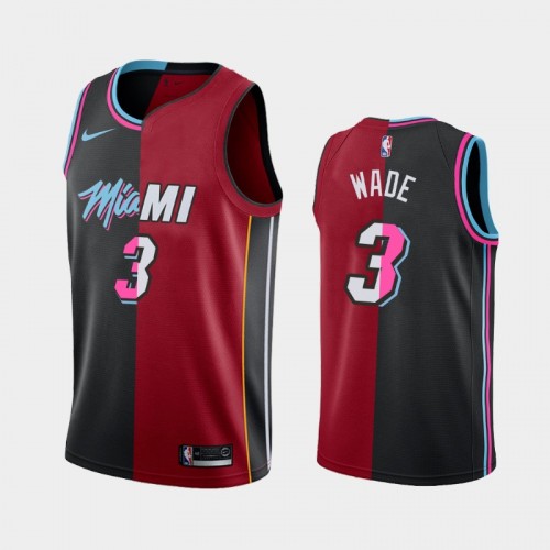 Men's Miami Heat #3 Dwyane Wade Black Red Split Two-Tone Jersey