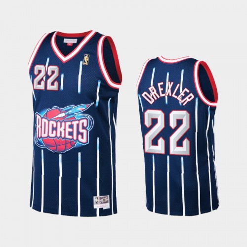 Men's Houston Rockets #22 Clyde Drexler Navy Hardwood Classics Jersey