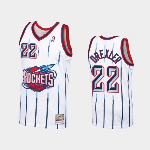 Men's Houston Rockets #22 Clyde Drexler White Hardwood Classics Jersey