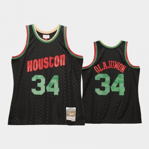 Men's Houston Rockets #34 Hakeem Olajuwon Black 1993-94 Neapolitan Jersey