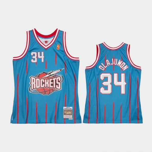 Men's Houston Rockets #34 Hakeem Olajuwon Light Blue 1996-97 Reload 2.0 Jersey