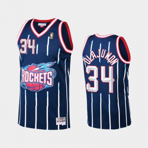 Men's Houston Rockets #34 Hakeem Olajuwon Navy Hardwood Classics Jersey