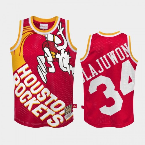 Men's Houston Rockets #34 Hakeem Olajuwon Red Big Face 2.0 Hardwood Classics Jersey