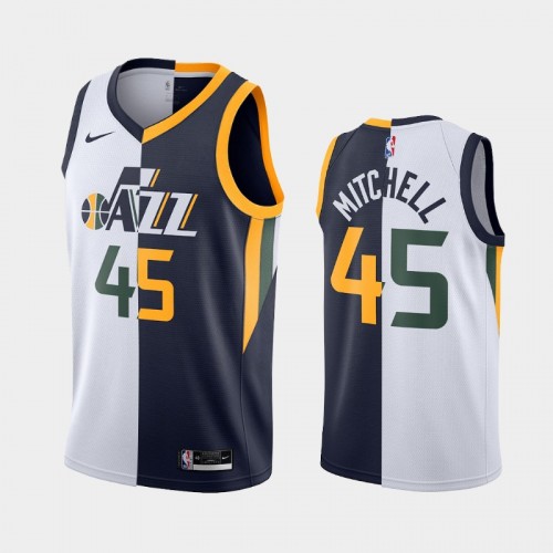 Men's Utah Jazz #45 Donovan Mitchell White Navy Split Edition Two-Tone Jersey
