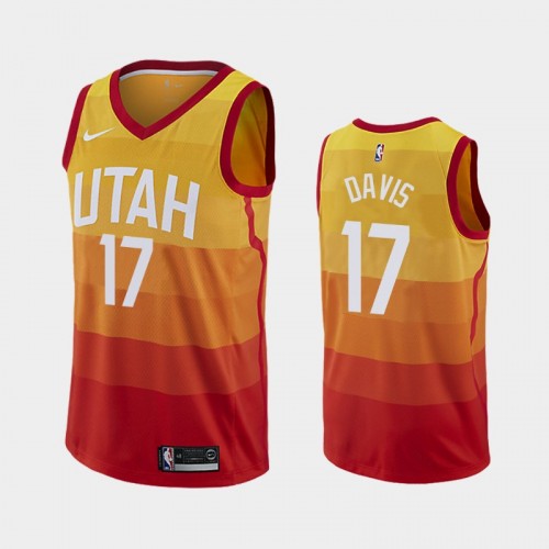 Men's Utah Jazz #17 Ed Davis Orange 2019 season City Jersey