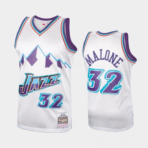 Men's Utah Jazz #32 Karl Malone Platinum Hardwood Classics Jersey